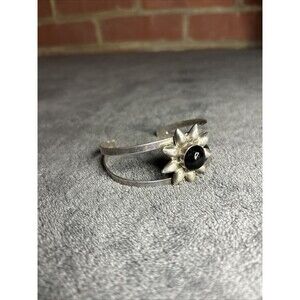 Vintage Bracelet Black Onyx Mexico 925 Sterling Silver Flower Unique Metal